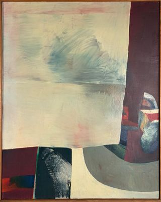 painting of a painting of a man and a dog in a room