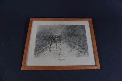 an image of a drawing of two horses in the snow
