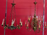 a chandelier hanging from the ceiling in a room