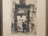 painting of a man and a woman standing in front of a doorway