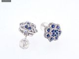 pair of blue sapphire and diamond stud earrings on a white background