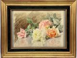 tableau représentant des roses dans un cadre doré, sur un fond blanc