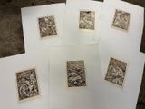 six reproductions de dessins représentant un homme et une femme sur une table