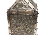 a metal box with a design on it