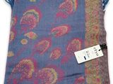 a blue scarf with a pink paisley design on it
