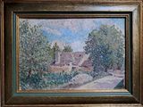 une image d'une peinture d'une maison dans les bois