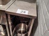 a sink with two pots and a pan in it