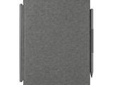 a gray notebook with a pen on top of it