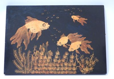 two goldfishs swimming in a pond of water