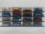 a lot of toy cars that are in a display case