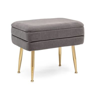 Banc coffre en velours gris foncé et pieds dorés, dimensions…
