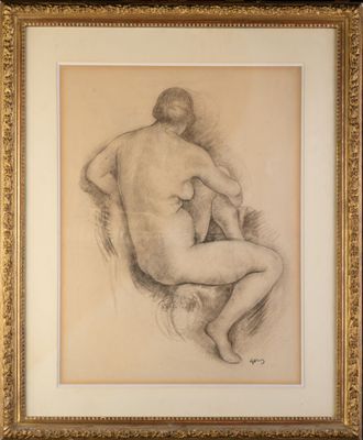 un dessin représentant une femme nue assise sur une chaise