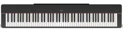a black and white piano with a red line on the keyboard