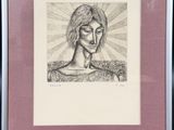 dessin représentant le visage d'une femme avec un soleil rayonnant en arrière-plan