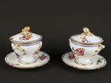 pair of antique porcelain sugar and creamers with floral decoration