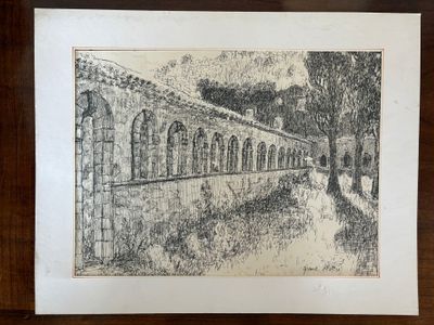 Ecole du XXe siècle - "Grand cloître", dessin à l'encre noir…