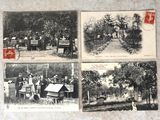 quatre vieilles photos en noir et blanc montrant des personnes dans un parc