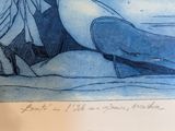 a drawing of a woman laying on a bed