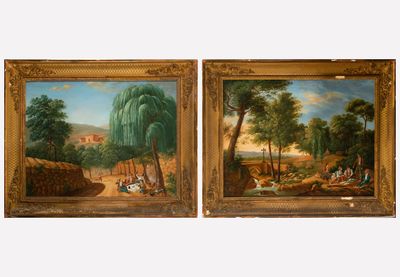 pair of 19th century oil paintings of a country landscape