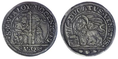 a silver coin with an image of a man and woman on it