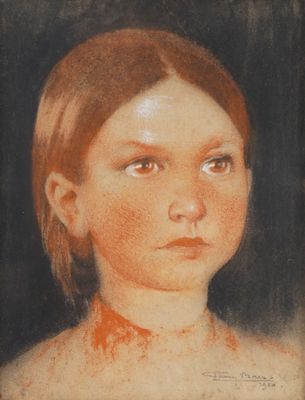 an image of a painting of a young girl with red hair