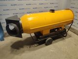 a yellow proprigerator sitting on a cart in a room