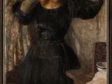 tableau représentant une femme en train de se coiffer devant un miroir