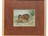 painting of a lion and a lioness in a field