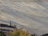 une photo d'un tableau représentant un paysage avec un ciel en arrière-plan