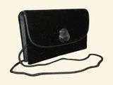 black velvet purse with metal clasp and chain