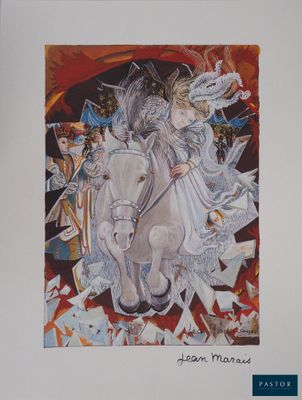 tableau représentant une femme à cheval, avec un homme à l'arrière
