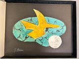 painting of a starfish on a rock with a full moon in the background