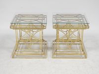 Paire de tables d'appoint en métal doré à décor de trèfles a… (photo 3)