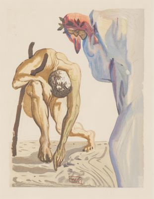 an image of a painting of a man bending over to pick up something