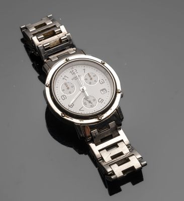 HERMES Paris Montre homme modèle Clipper en acier inoxydable… - Photo 1