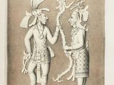 un vieux dessin représentant un homme et une femme tenant des oiseaux dans leurs mains