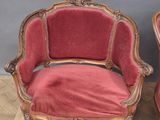 pair of antique french style chairs with red velvet upholstered seats