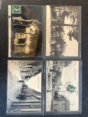 several old black and white photos of a train on a train track