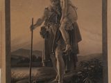 an old picture of a man and a woman on a hill