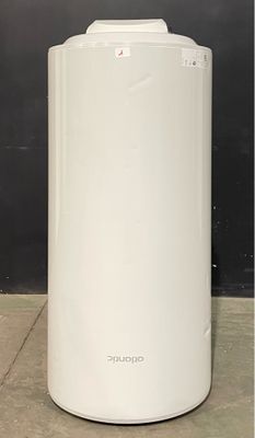 an image of a white water heater sitting on top of a tiled floor
