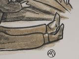drawing of a man sitting on the ground with his feet crossed