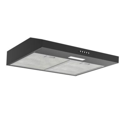 une photo d'une hotte de cuisine noire équipée d'une lampe