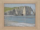 drawing of a painting of a rock formation on a beach