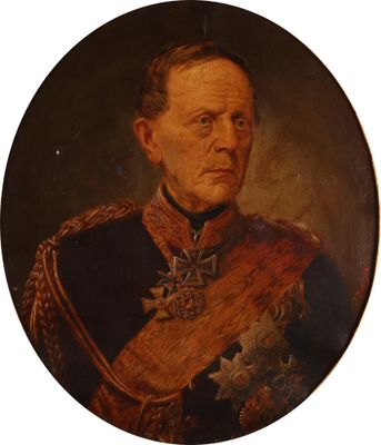 un vieux tableau représentant un homme en uniforme, avec une médaille sur la poitrine