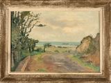 an image of a painting of a road with a view of the ocean
