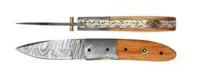two knives with wood handles and a metal blade on a white background