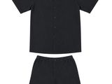 a black shirt and shorts are shown on a white background