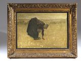 an image of a painting of a woman kneeling in a field