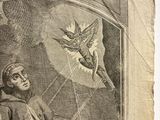 a drawing of a man holding a bird in his hand