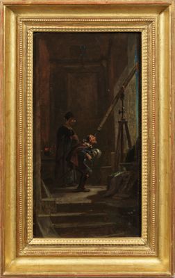 une image représentant un tableau où l'on voit un homme et une femme assis sur un escalier